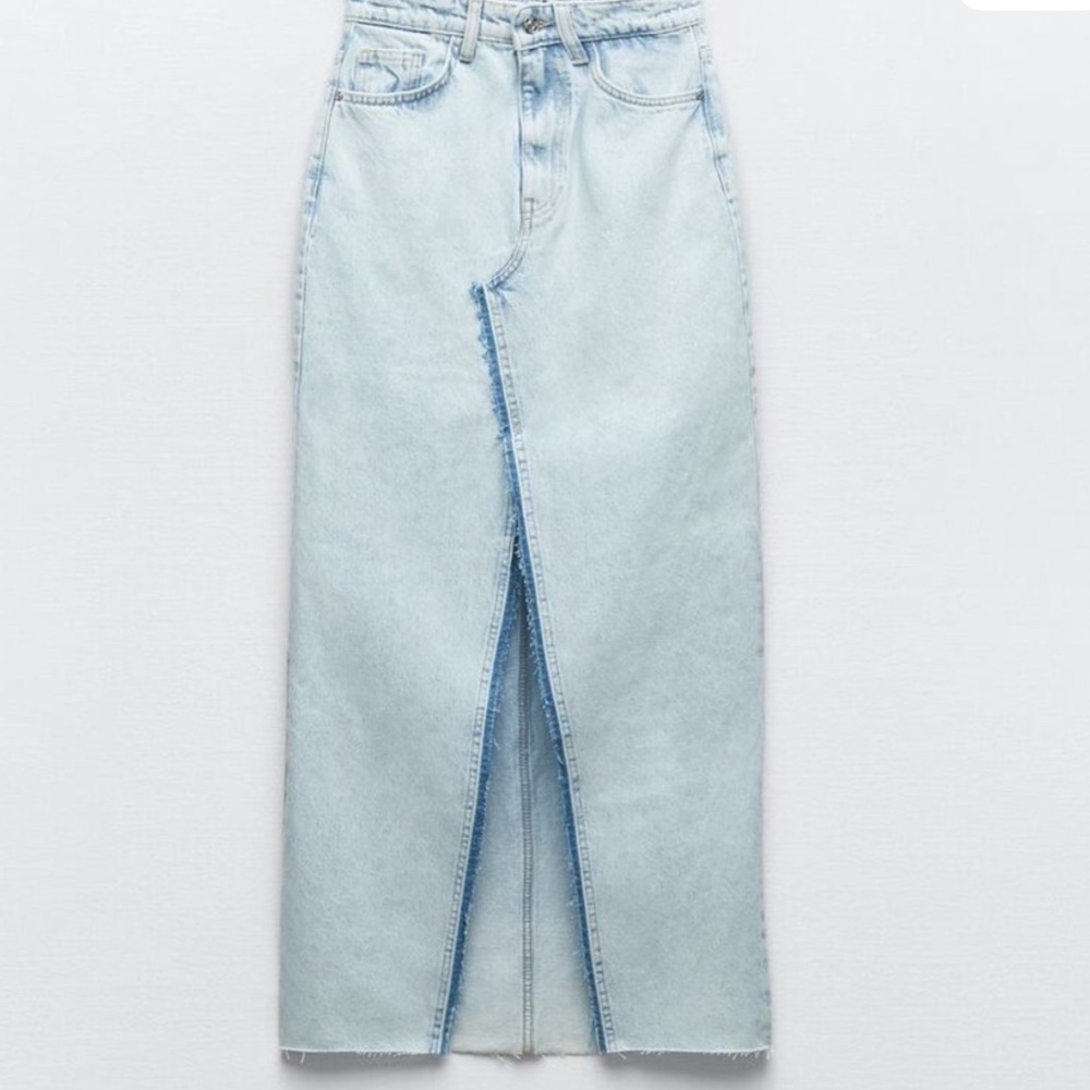Zara Z1975 Light Blue Denim Jean Skirt with front slit size small